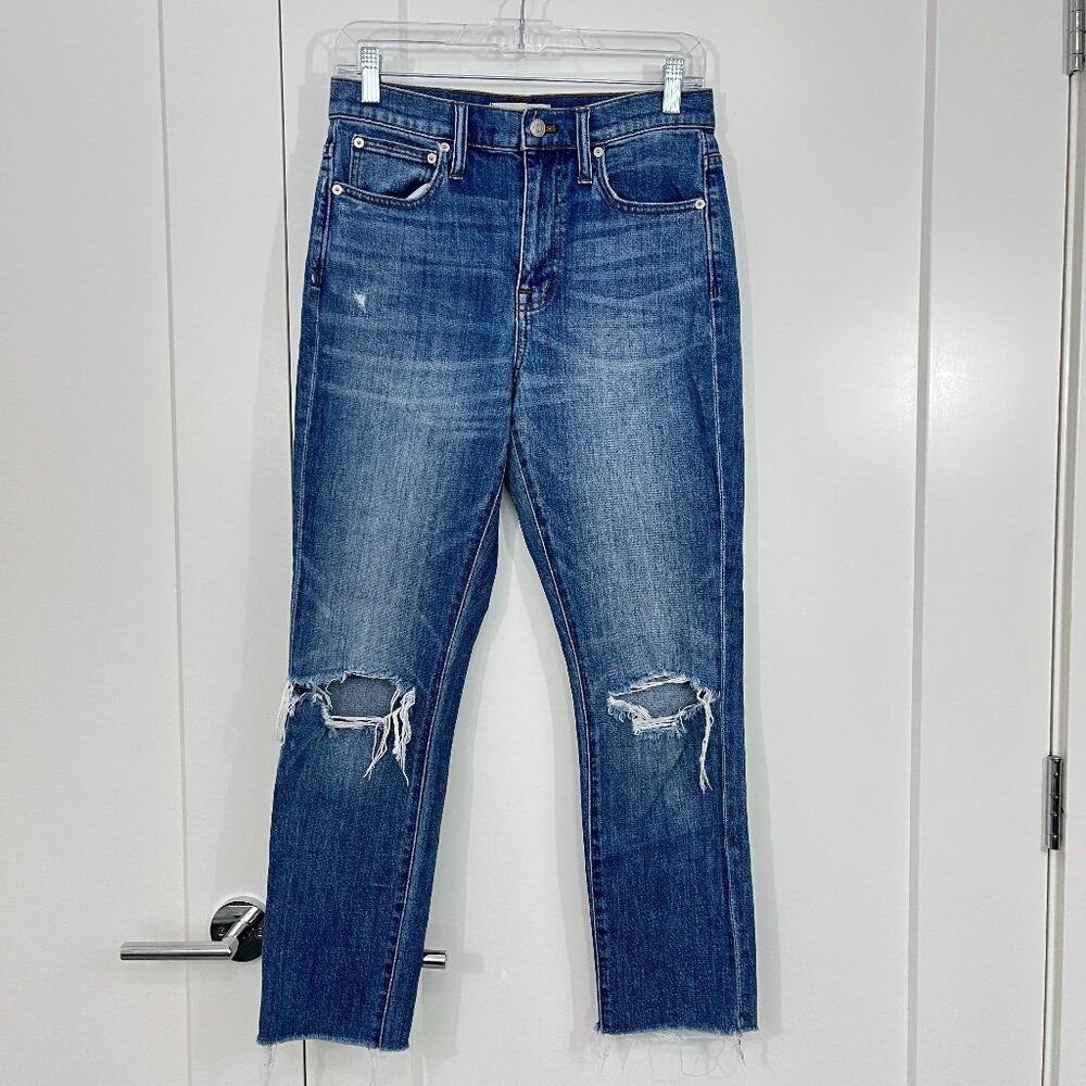 Madewell Size 25 Blue High Rise Slim Boyjean Distressed Raw Hem Jeans